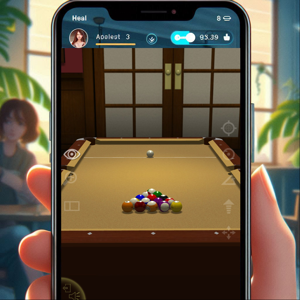 Close-up of a straight pool game break shot